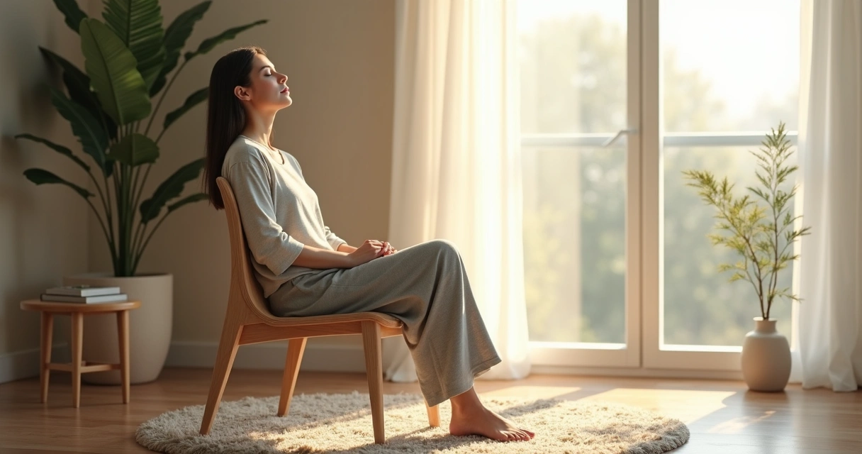 Persona sentada en silencio junto a una ventana durante una pausa consciente