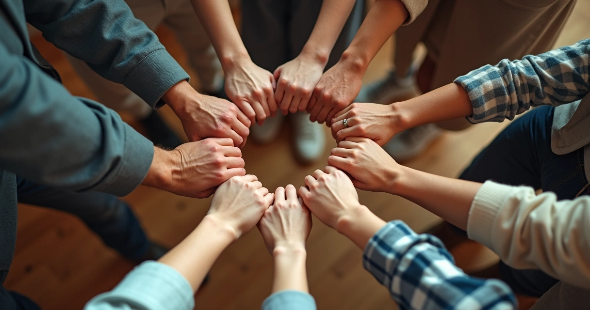 Personas unidas formando una figura colectiva desde vista superior. 