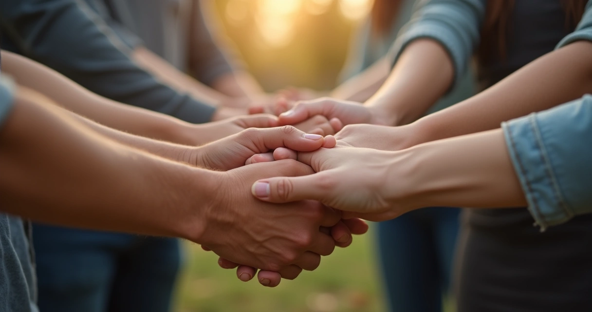 Manos entrelazadas formando una red de apoyo. 