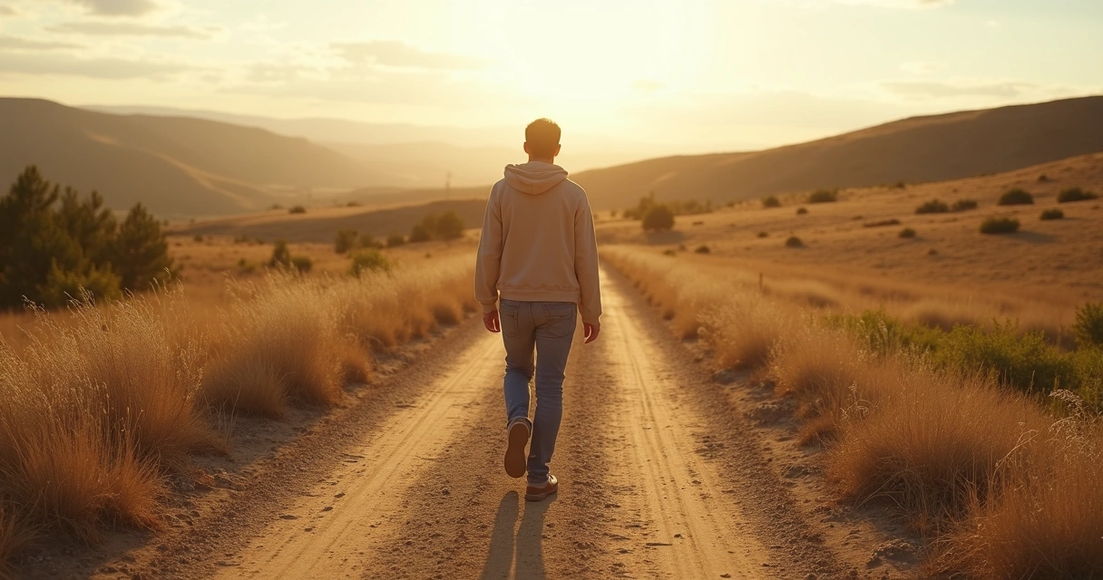Persona caminando en un sendero con bifurcaciones que simbolizan decisiones conscientes 