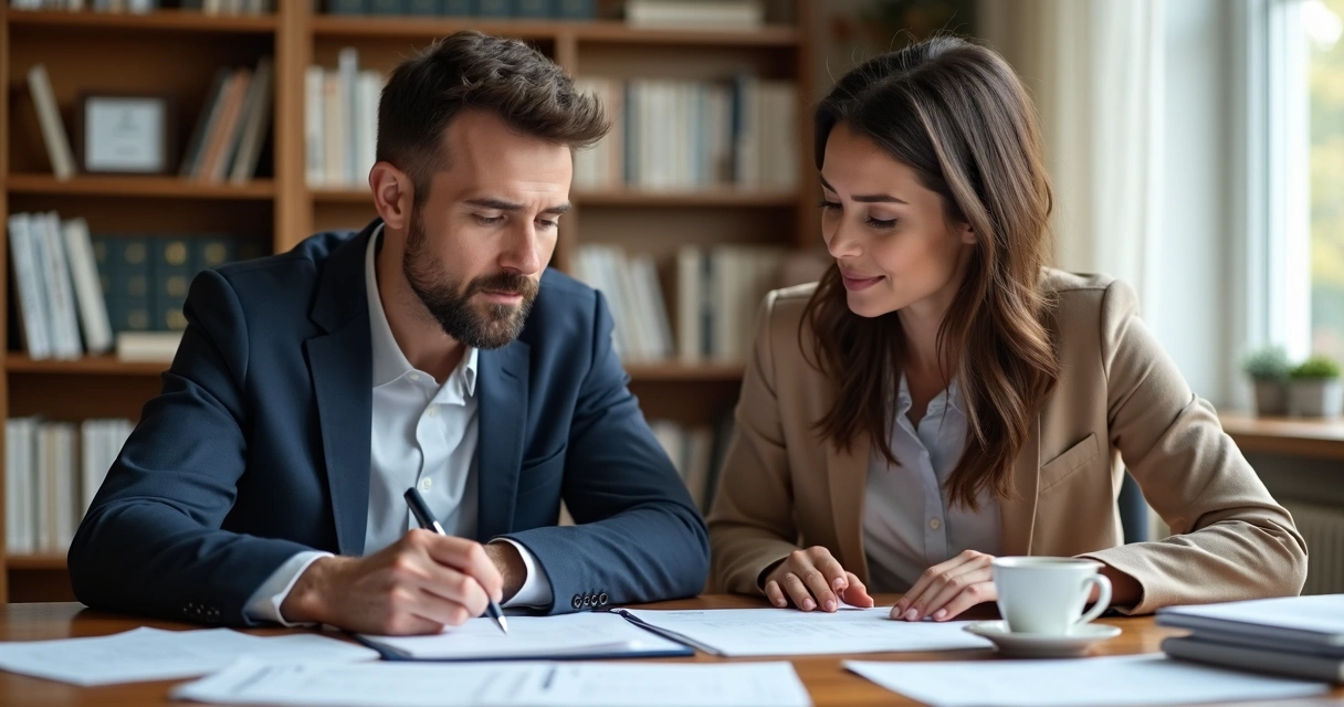 Persona adulta firmando un contrato en una mesa de trabajo 