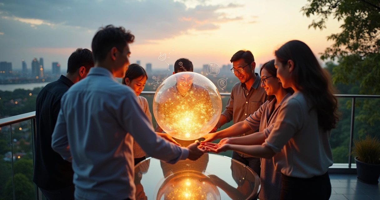 Personas conectando una ciudad con naturaleza simbolizando responsabilidad social y conciencia 