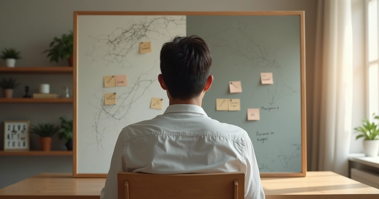 Pessoa refletindo diante de espelho com lado sombrio e lado claro representando autocrítica e responsabilidade 