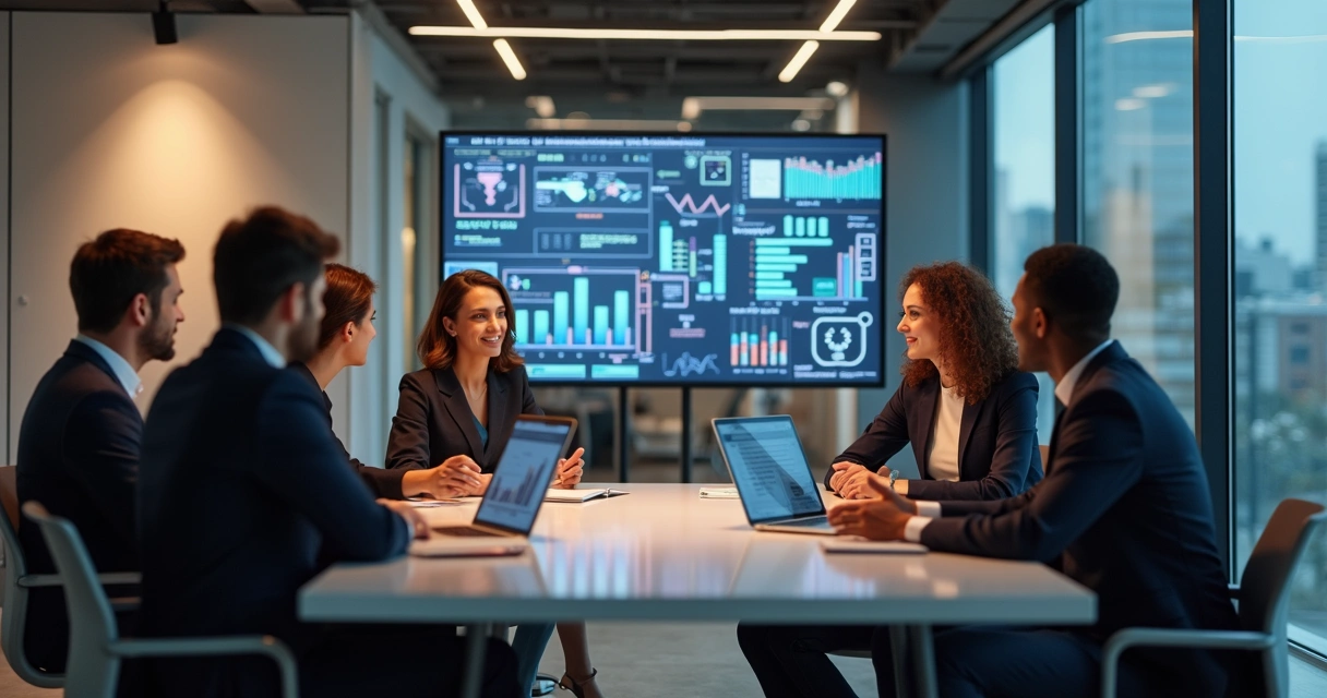 Equipe reunida ao redor de uma mesa discutindo metas de responsabilidade digital 