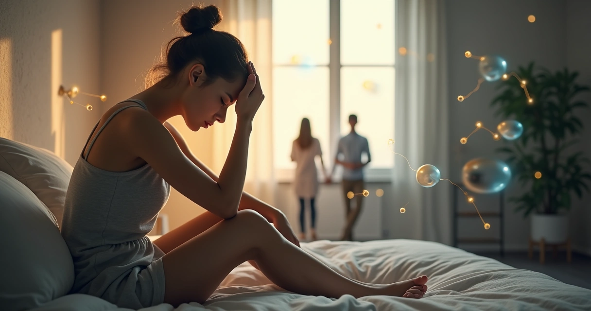 Pessoa refletindo diante de fios conectando mente e sistema ao redor 