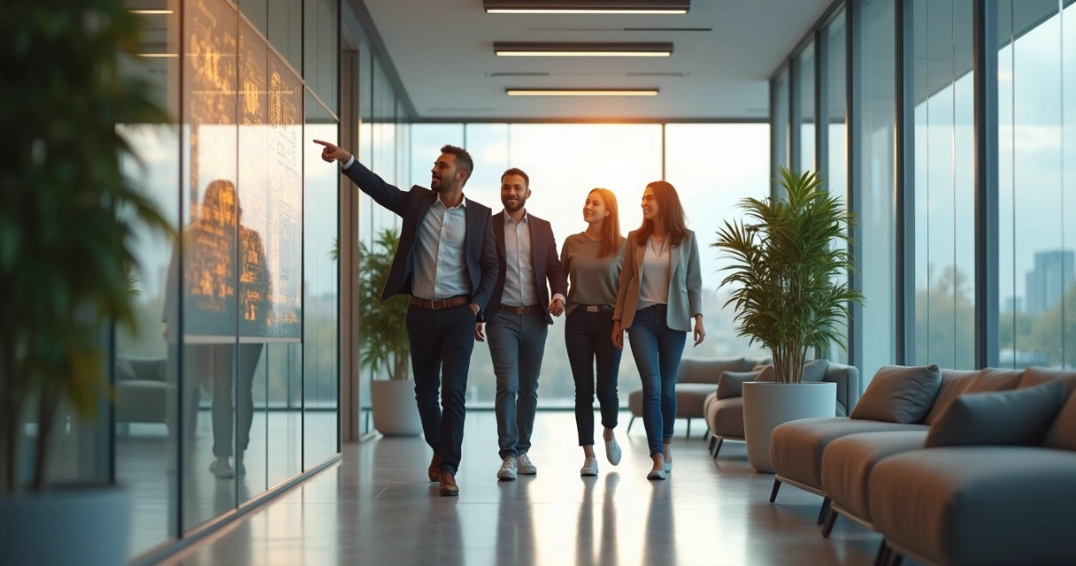 Leader guiding team towards a goal with visible support and encouragement. 