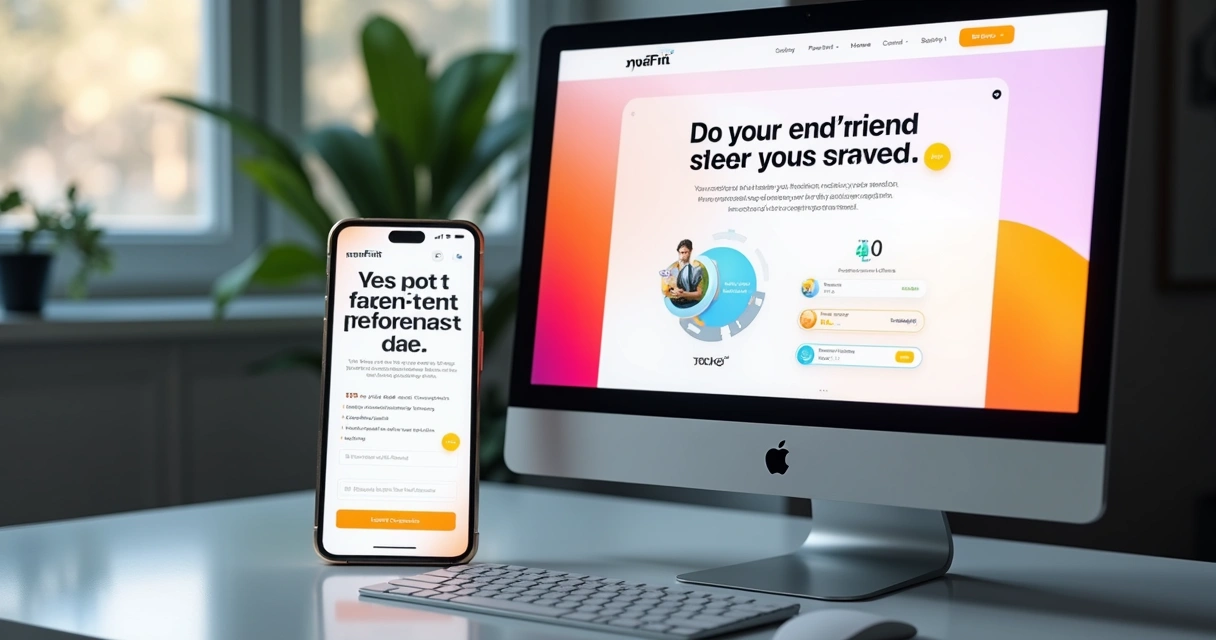 Mobile and desktop views of a landing page 
