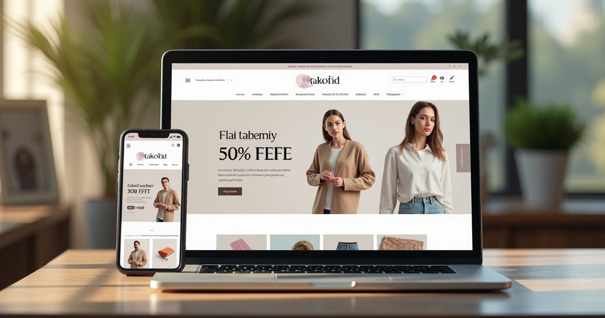 Smartphone and laptop displaying responsive store design