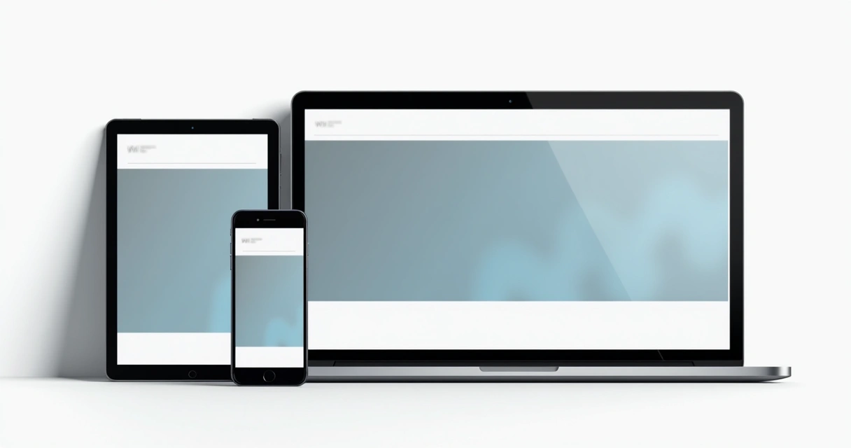 Illustration of responsive website layout on phone, tablet, and laptop 