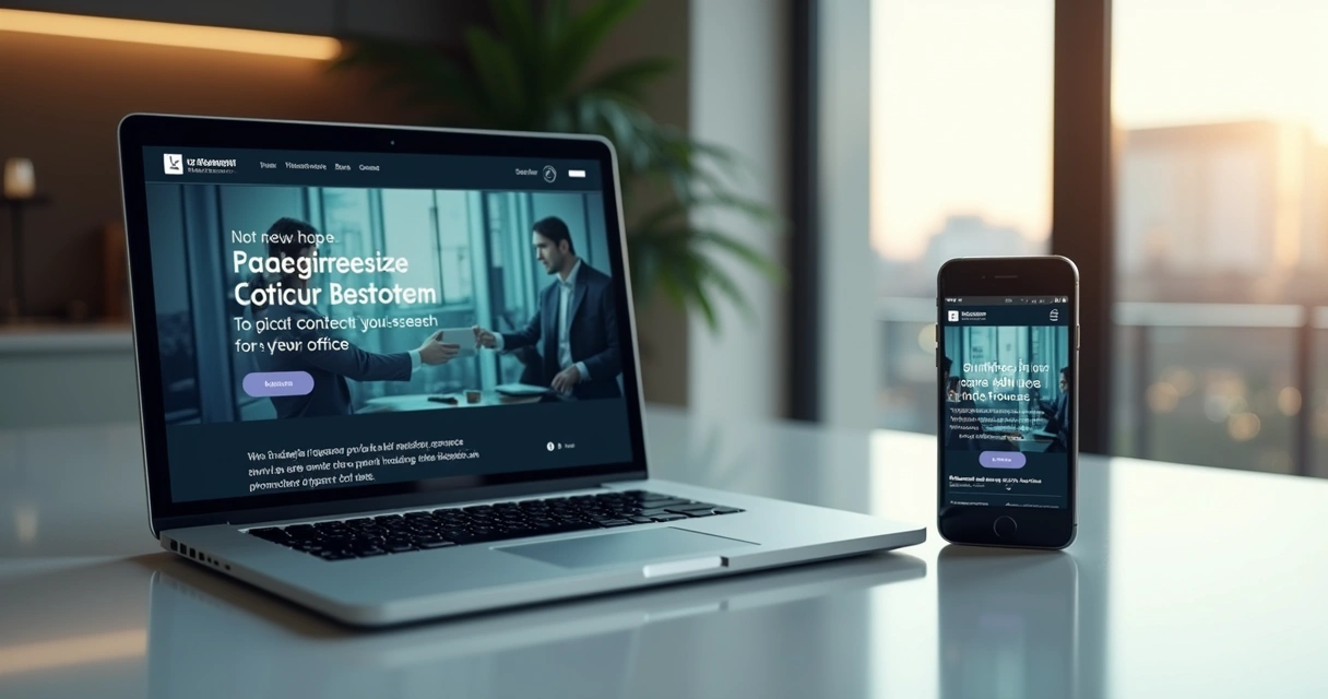 Site institucional exibido em notebook e smartphone 