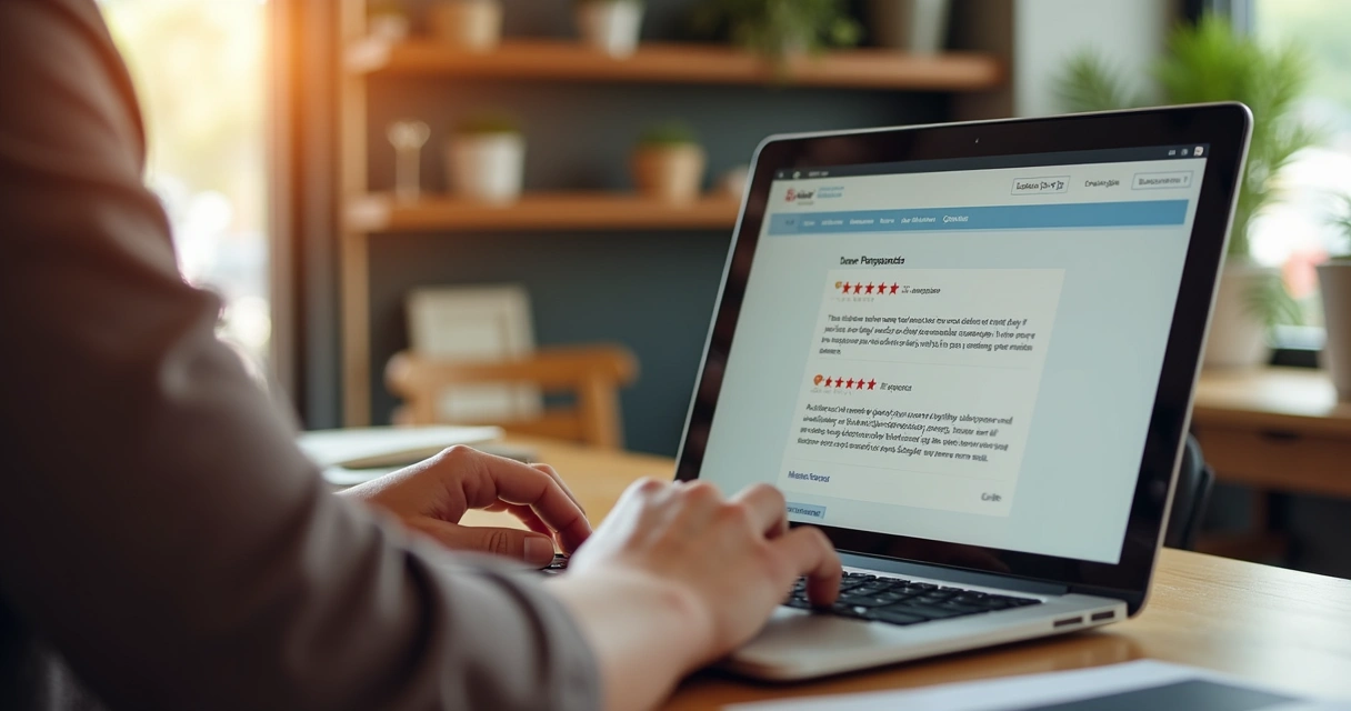 Proprietário de negócio respondendo avaliação pelo computador