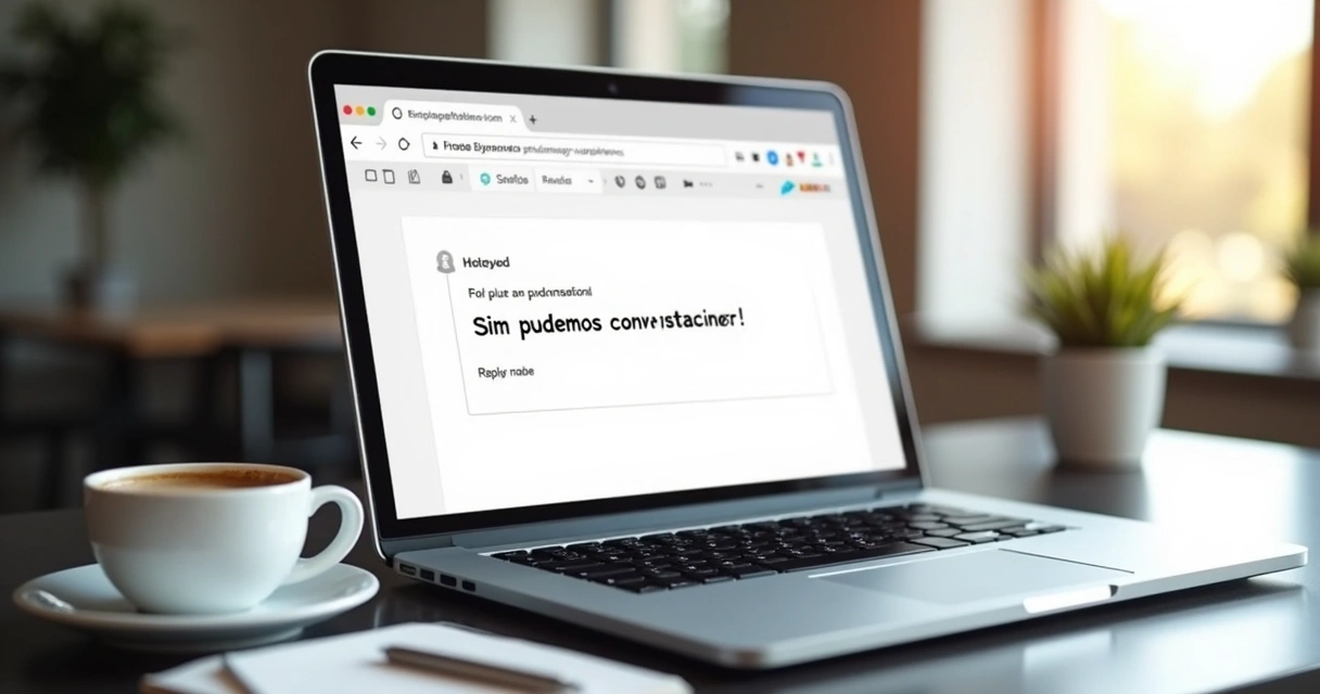 Tela de notebook exibindo resposta positiva a um cold email, com texto curto. 