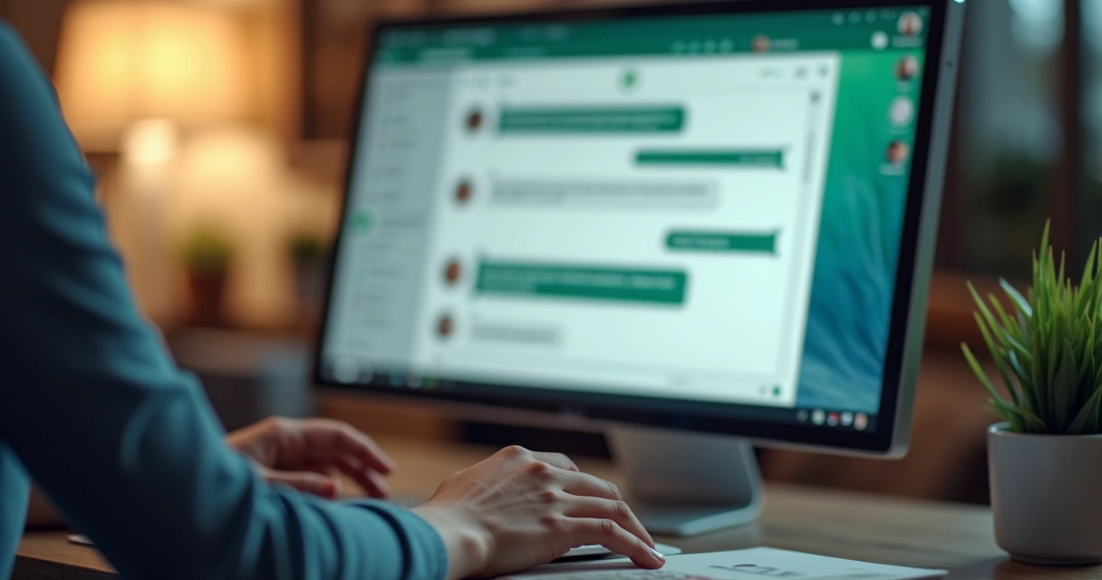 Atendente responde cliente pelo WhatsApp em monitor