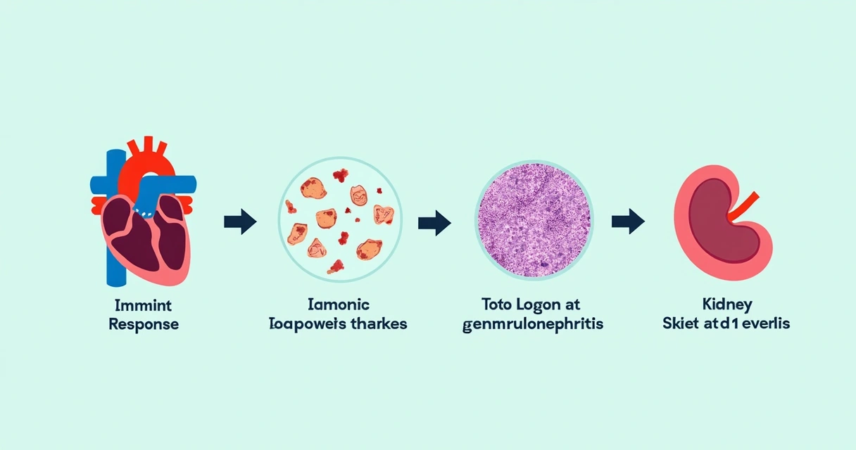 Resposta imune e autoanticorpos na endocardite infecciosa 5 Infográfico da resposta imune levando à glomerulonefrite durante endocardite