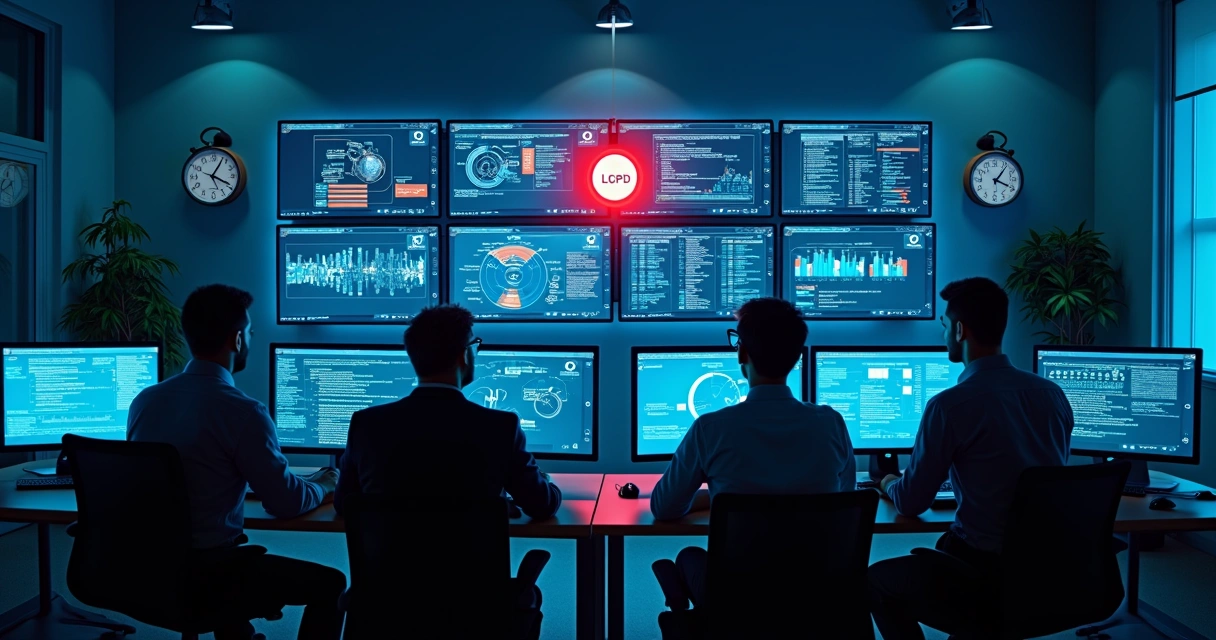 Equipe de TI monitorando incidentes de privacidade em tempo real 