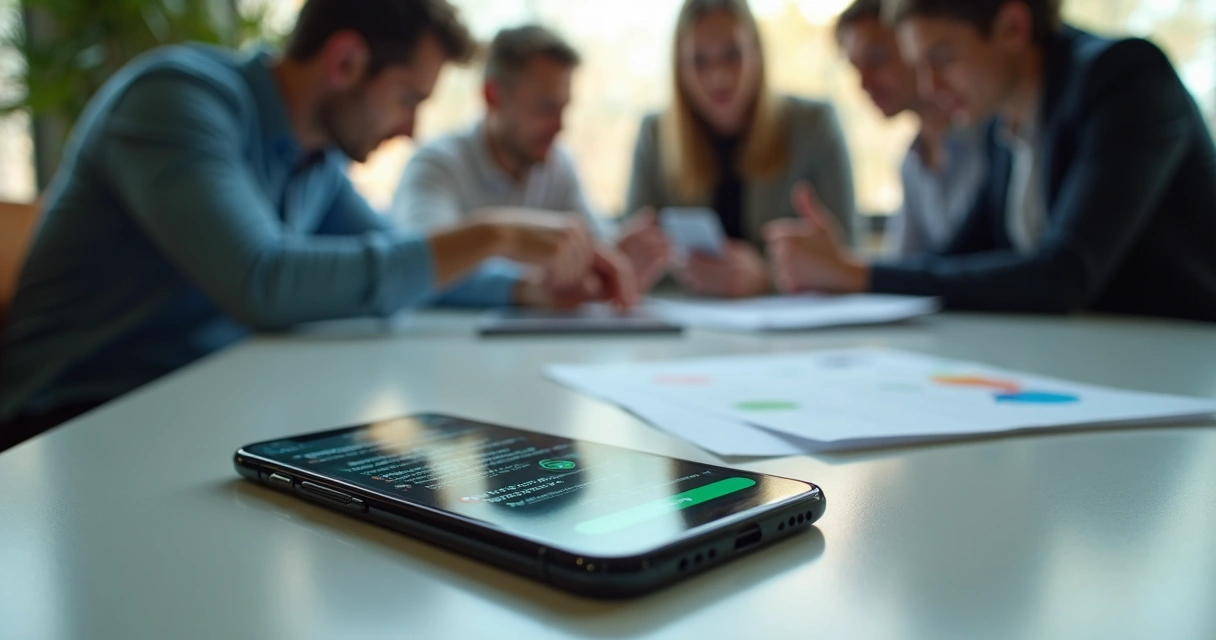 Celular mostrando tela com respostas automáticas ativadas no grupo de WhatsApp 