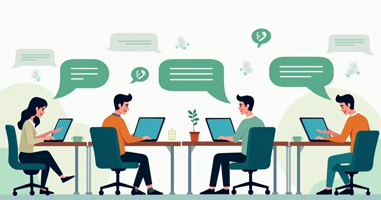 Pessoas em um escritório respondendo mensagens no celular 