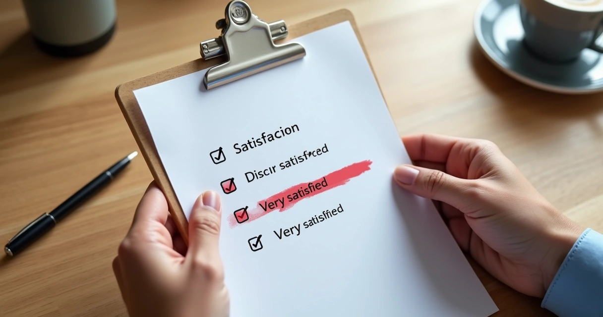 Pesquisa de satisfação impressa com opções de resposta destacadas 