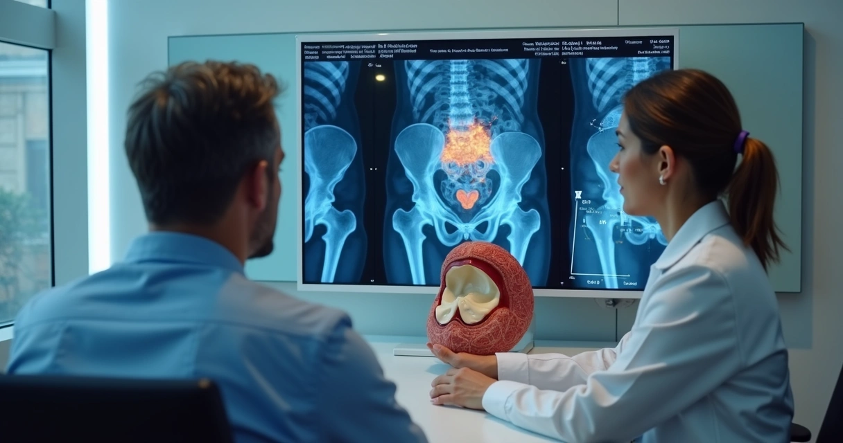 Médico avaliando imagem da próstata 