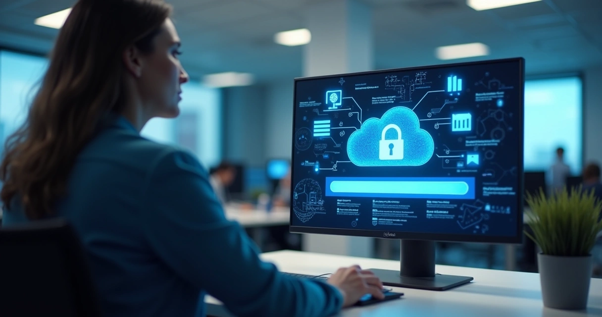 Restaurando dados do backup em nuvem em uma tela de computador 