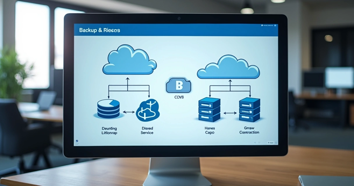Tela gráfica de software mostrando opção de restauração de backup em nuvem e servidores físicos