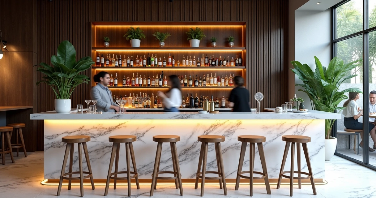 Balcão de restaurante feito de mármore reaproveitado 