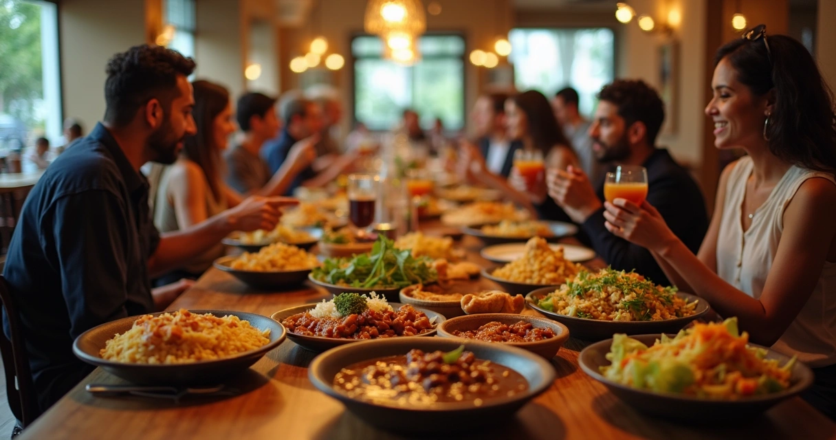 Mesa servida com pratos variados da culinária brasileira em Orlando 