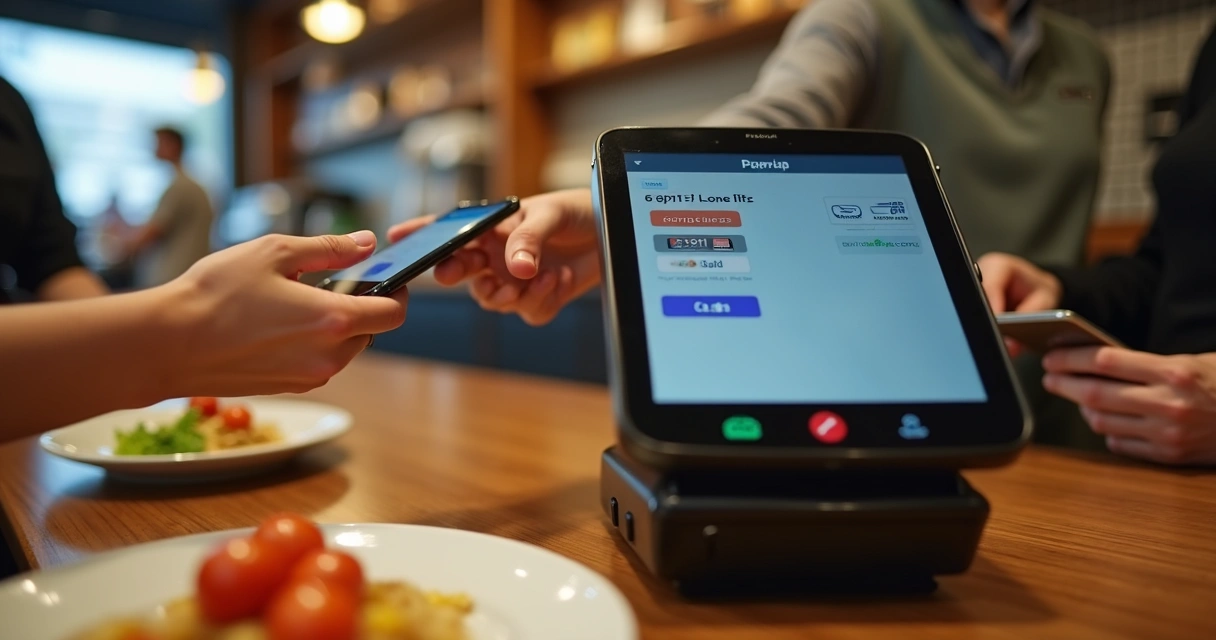 Caixa de restaurante com opções de pagamento variadas 