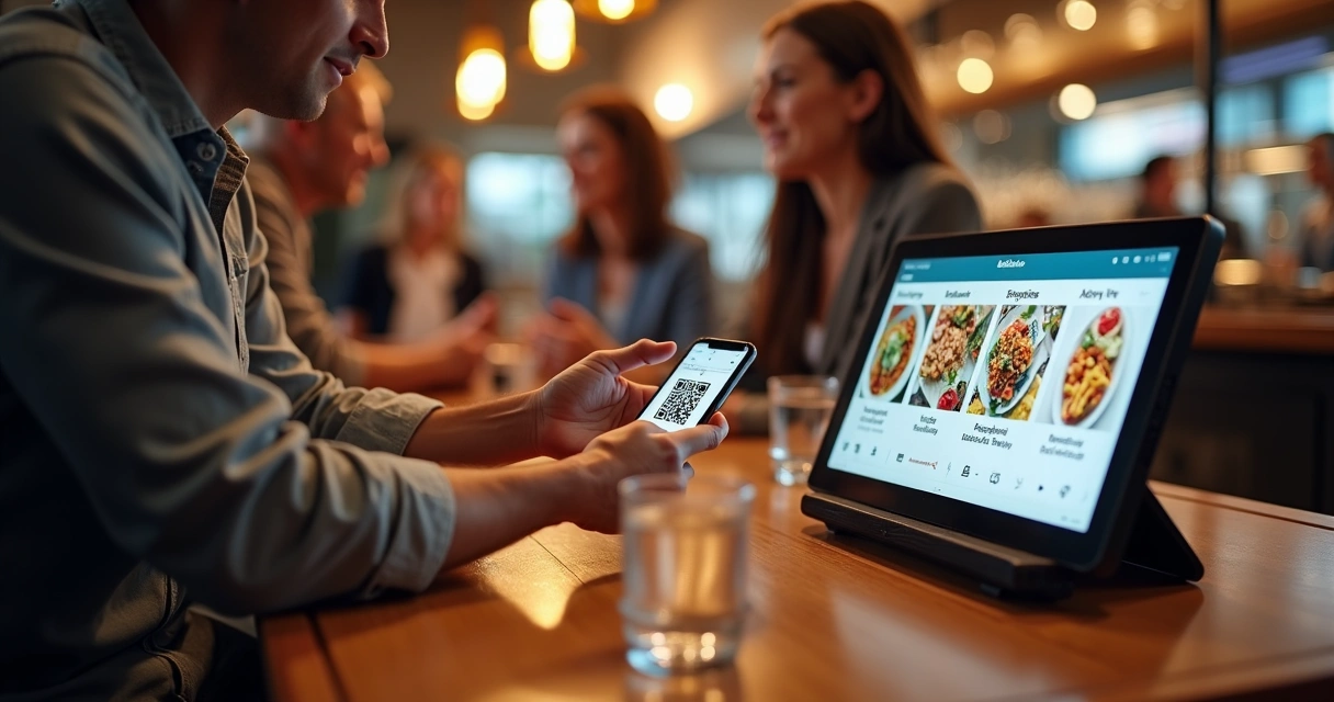 Cliente usando QR Code em restaurante 