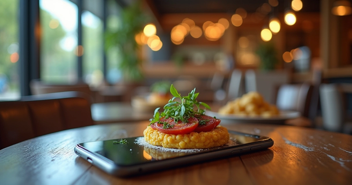 Cardápio digital aberto em um smartphone com link curto visível na tela 