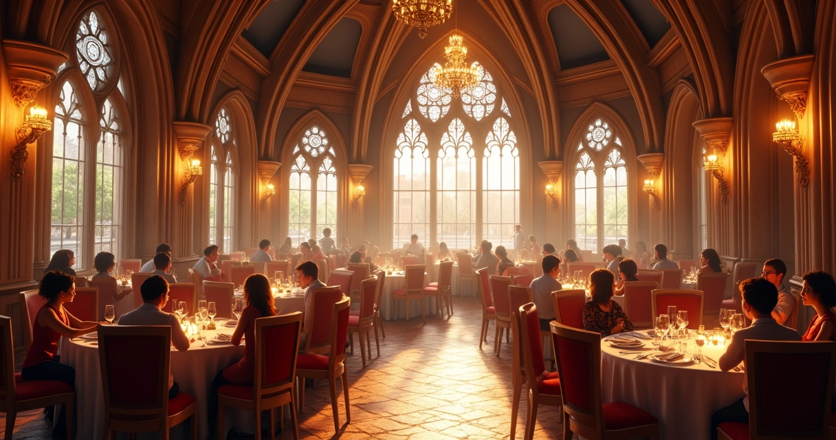 Interior de restaurante elegante no castelo da Cinderela 