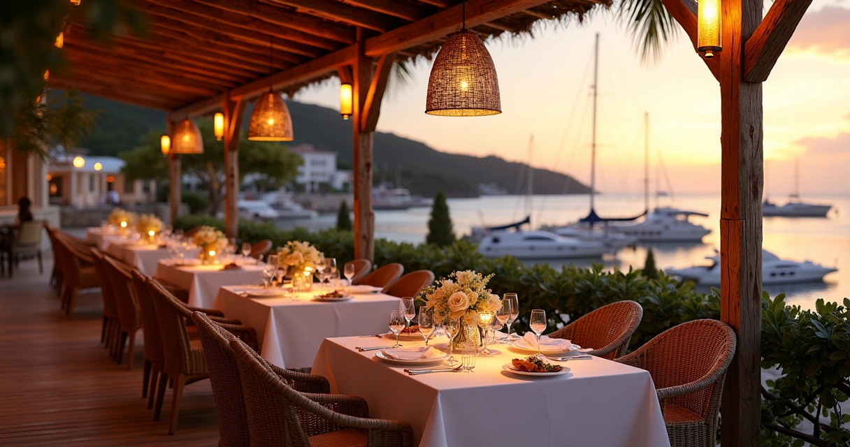 Restaurante elegante em Gustavia com vista para o mar