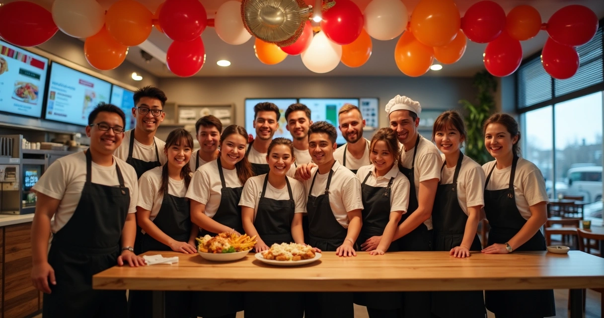 Equipe de restaurante inaugurando nova filial 