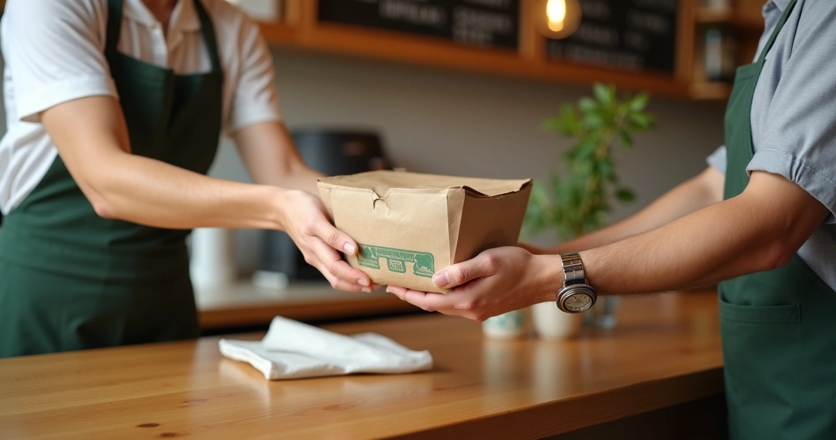 Embalagem biodegradável sendo usada para take away 