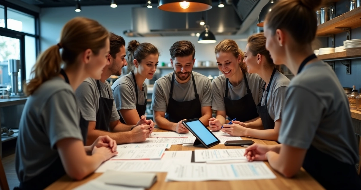 Equipe de restaurante organizada em reuniões de escala 