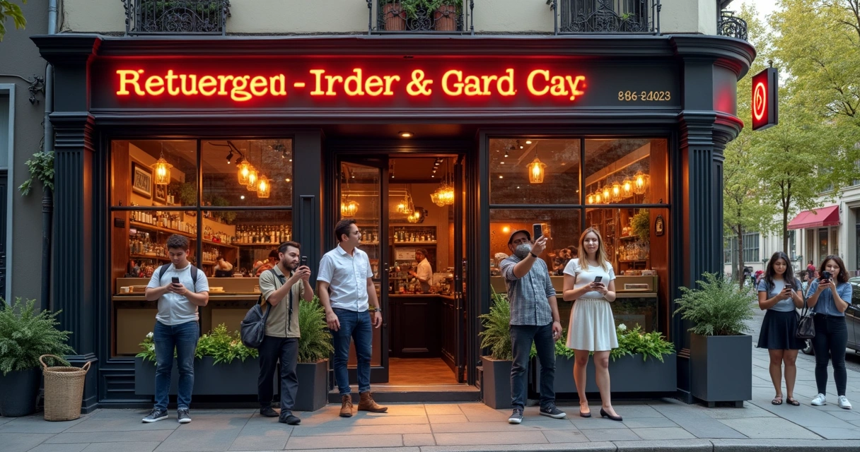 Restaurante com fachada moderna e chef na porta 