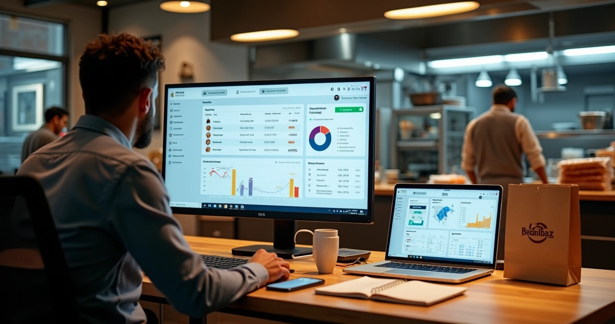 Gestor de restaurante analisando pedidos e métricas no painel do iFood Portal 