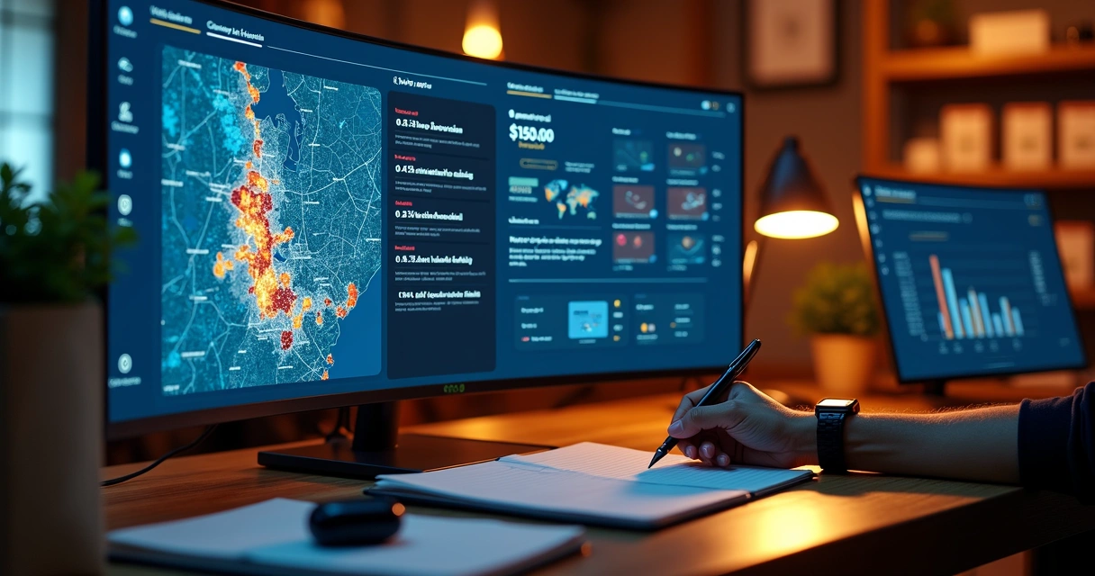 Tela com mapa de calor de clientes e cartões de ofertas personalizadas 