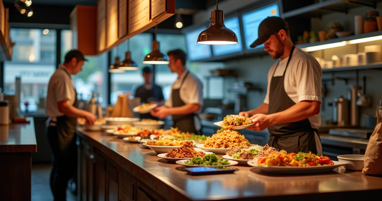 Restaurante preparando pedidos para entrega 