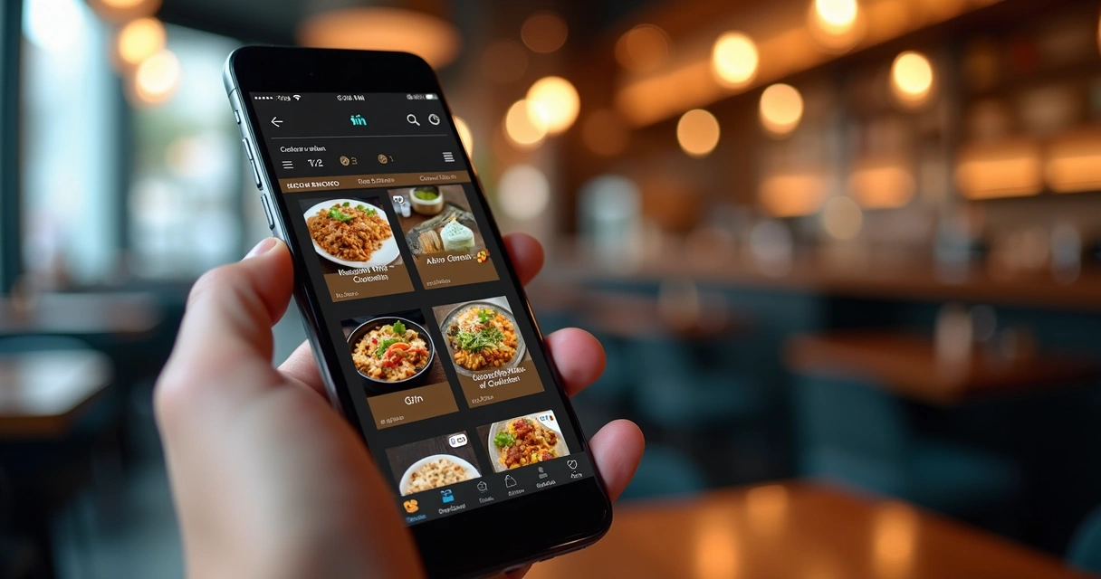 Tela de celular mostrando cardápio digital de restaurante moderno