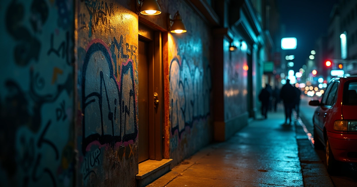 Entrada discreta de restaurante secreto em grande cidade