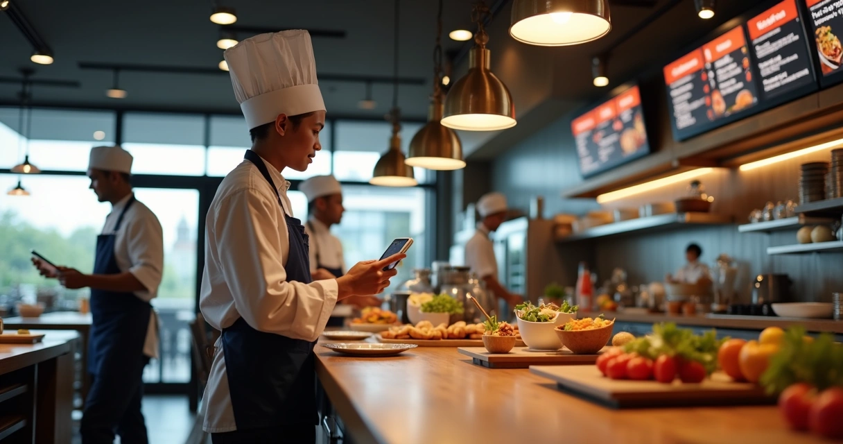 Restaurante moderno utilizando tecnologia e celular para delivery 