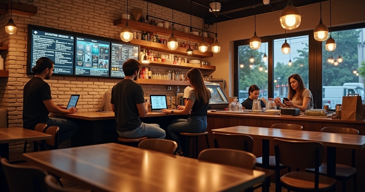 Restaurante pequeno usando tecnologia no atendimento do salão e delivery