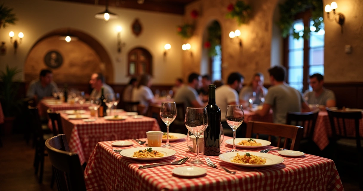 Restaurante italiano temático com mesas decoradas em São José do Rio Preto 