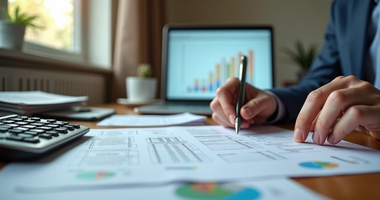Pessoa calculando restituição de imposto com papéis oficiais 