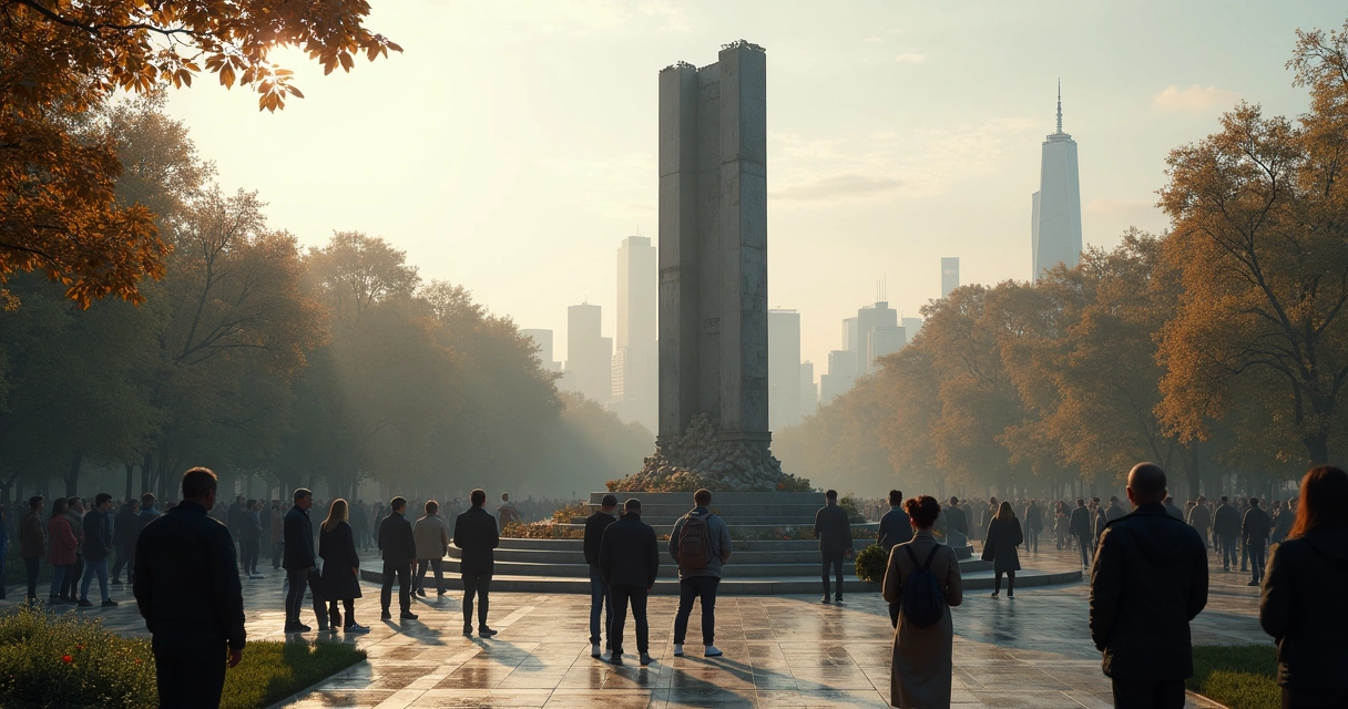 Rebuilding ceremony for a memorial in a park