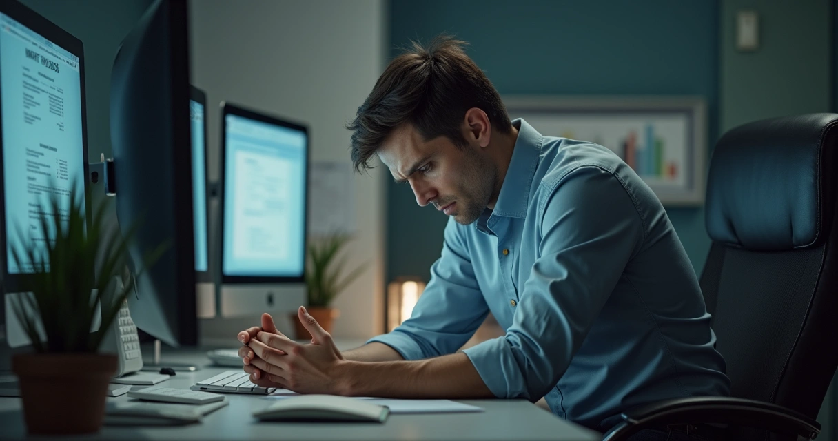 Person sitting at desk shifting posture restlessly 