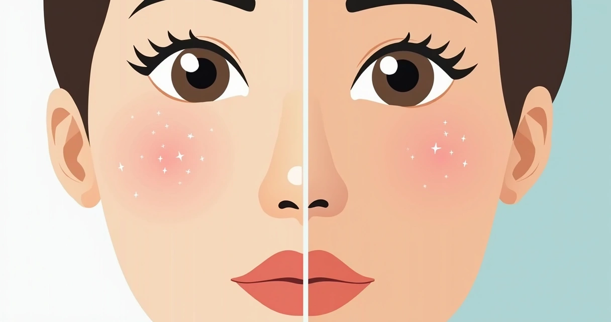 Comparação do rosto de mulher antes e depois de tratamento de acne 