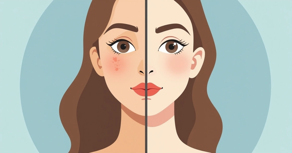 Comparação antes e depois do clareamento de manchas no rosto feminino 