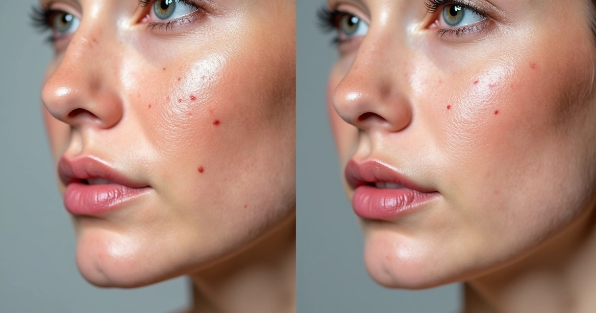 Comparação antes e depois de tratamento de laser de CO2 em cicatriz de acne 